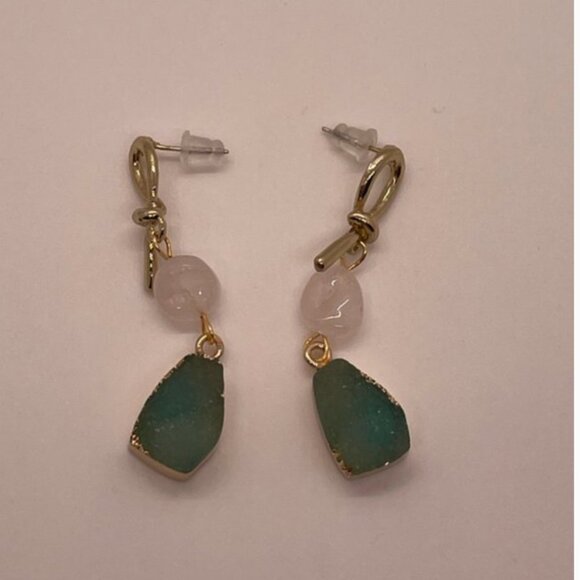 ⭐️❤️ FREE Stone Geo Geode Faux Hipster Hippie Art Deco Farm Boho Drop Earrings - Picture 2 of 8